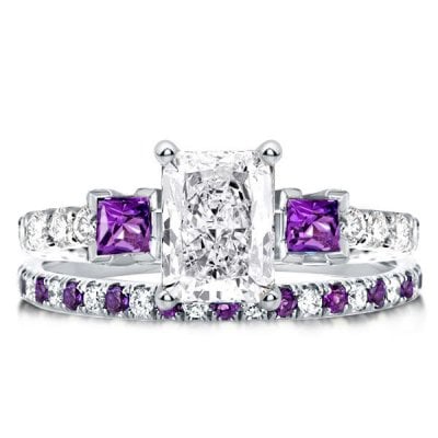 Italo Radiant Cut Amethyst Rings Sets 3 Stone Ring Sets