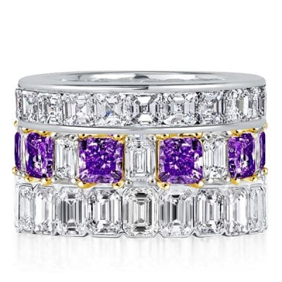 Italo Emerald & Asscher & Princess Cut Amethyst Stackable Band Set