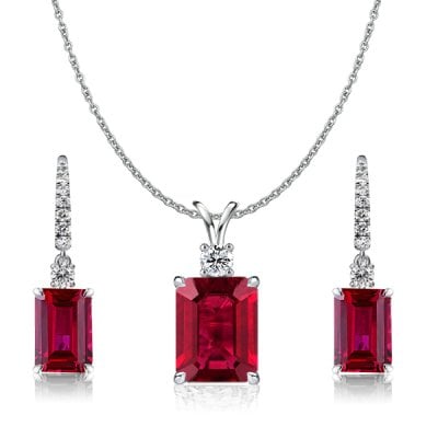 Italo Silver Ruby Necklace Ruby Earrings Jewelry Set Emerald Cut Drop Earrings Pendant Necklace For Women