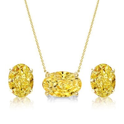 Italo Oval Cut Yellow Topaz Solitaire Necklace & Earrings Jewelry Set