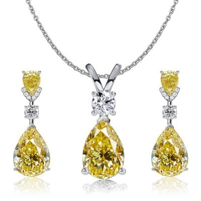 Italo Pear Shaped Yellow Topaz Earrings & Necklace Jewelry Set
