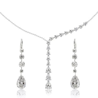 Italo Pear Cut White Sapphire Lariat Necklace Necklace & Earrings Jewelry Set