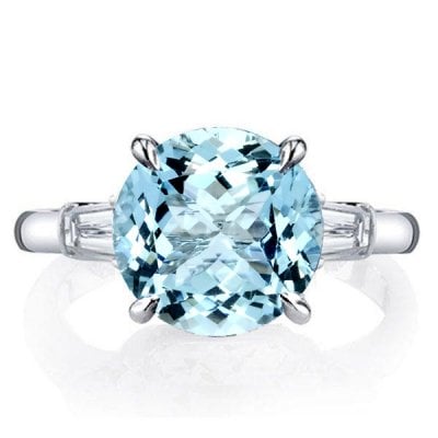 Three Stone Created Aquamarine Engagement Ring