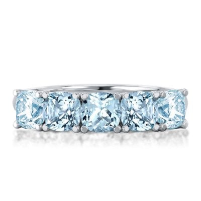 Half Eternity Five Stone Cushion Cut Aquamarine Ring Wedding Band Ring