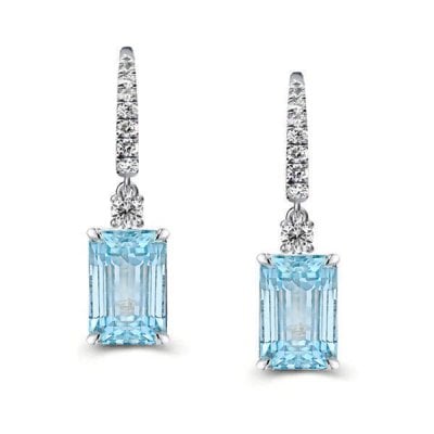 Italo Aquamarine Earrings For Women Emerald Cut Drop Earrings