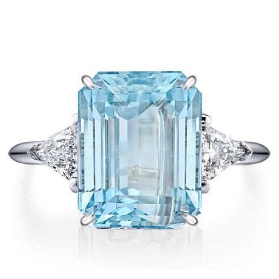 Italo Aquamarine Three Stone Emerald Cut Engagement Ring
