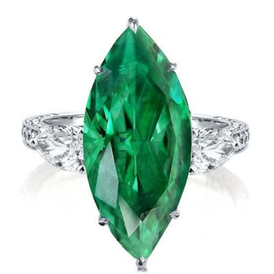Three Stone Marquise Cut Emerald Engagement Ring