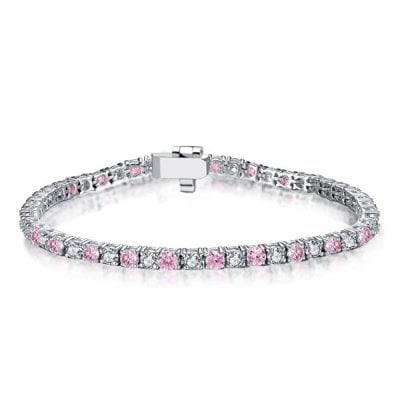 Alternating Pink & White Sapphire Tennis Bracelet For Women