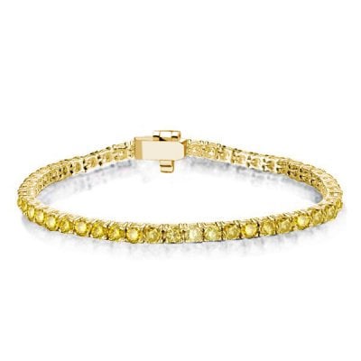 Golden Round Cut Yellow Sapphire Tennis Bracelet For Women