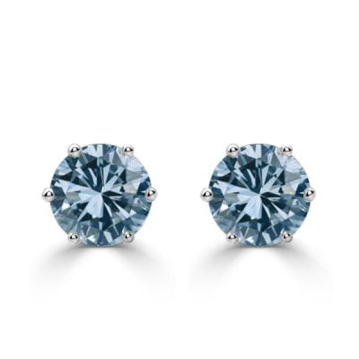 Italo Round Cut Blue Sapphire Stud Earrings For Women