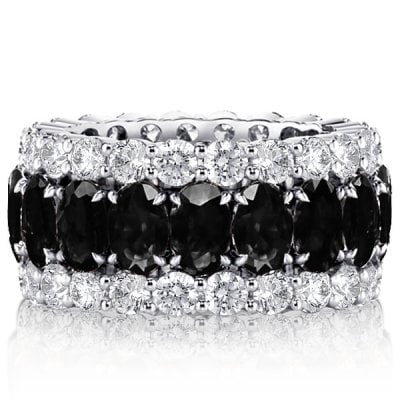 Italo Black Sapphire Oval Cut Triple Row Wedding Band For Women