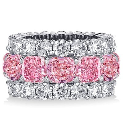 Italo Cushion Cut Created Pink Sapphire Wedding Band For Women