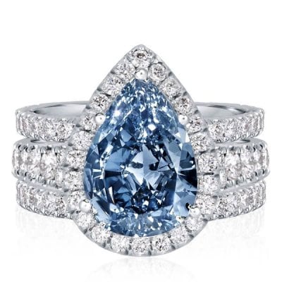 Italo Halo Pear Cut Blue Topaz Engagement Rings Sets Bridal Set