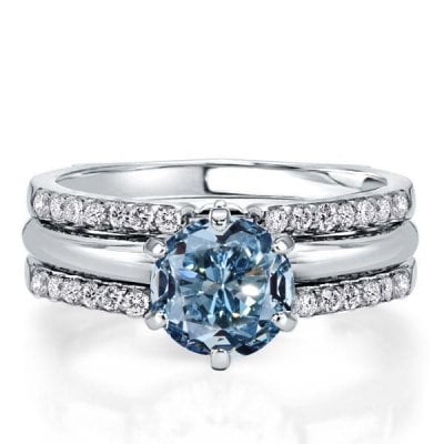 Italo Blue Topaz Inset Guard Enhancers Engagement Rings Sets