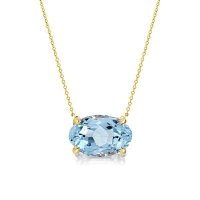 Italo Golden Oval Cut Aquamarine Necklace Solitaire Necklace