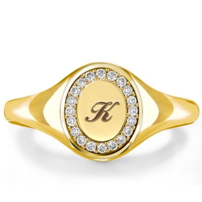 Initial Halo Personalized Signet Ring For Women Pinky Ring