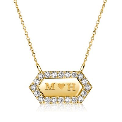 Italo Hexagon Engravable Tag Pendant Initial Personalized Necklace