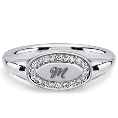 Italo Halo Engraved Personalized Signet Ring For Women