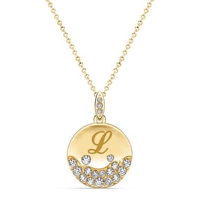 Italo Waterfall Engraved Circle Pendant Initial Personalized Necklace For Women