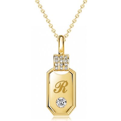 Italo Engraved ID Tag Pendant Initial Personalized Necklace with Birthstones