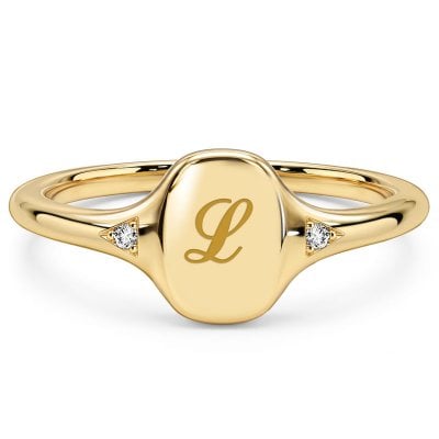 Italo Engraved Skinny Signet Personalized Signet Ring For Women
