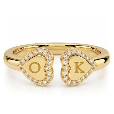 Italo Heart Halo Engraved Initial Personalized Engagement Ring