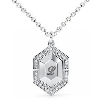 Italo Hexagon Bezel Set Engraved Initial Personalized Necklace For Women
