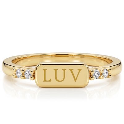 Italo Golden Engraved ID Tag Signet Personalized Signet Ring For Women