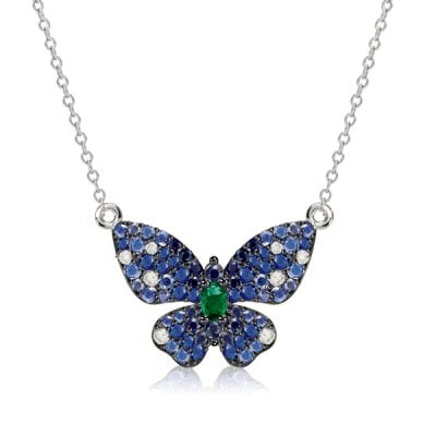 Dancing Butterfly Blue Sapphire Pendant Necklace For Women