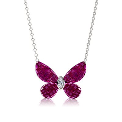 Dancing Butterfly Ruby Sapphire Pendant Necklace For Women