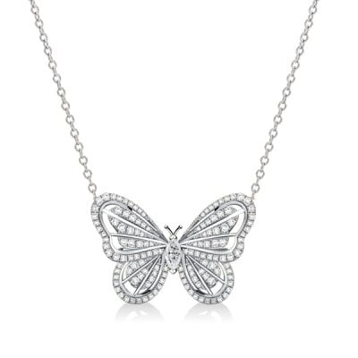 Dancing Butterfly White Sapphire Pendant Necklace For Women