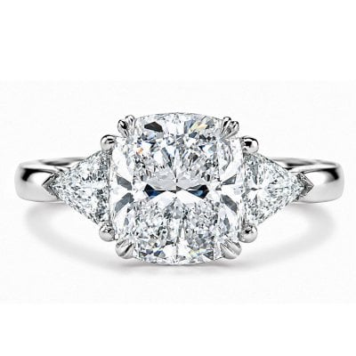 Italo Three Stone Cushion Cut Moissanite Engagement Ring