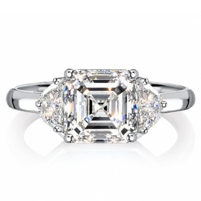 Italo 3.00 CT. Asscher Cut Three Stone Moissanite Engagement Ring