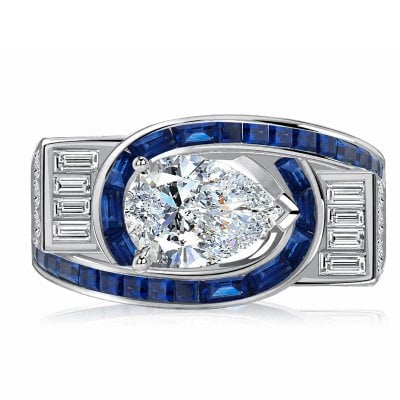 Italo Art Deco East-west Pear Cut Moissanite Engagement Ring
