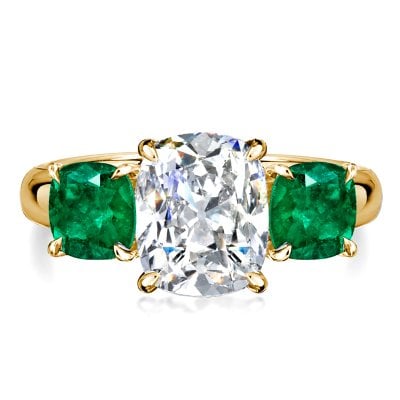 Italo Golden Thee Stone 4.0 CT. Cushion Cut Moissanite Engagement Rings