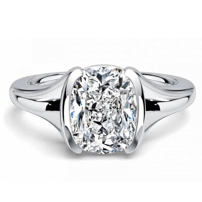 Italo Half Bezel 3.00 CT. Cushion Cut Moissanite Solitaire Engagement Ring