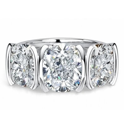 Italo Half Bezel 3.00 CT. Cushion Cut Three Stone Moissanite Engagement Ring