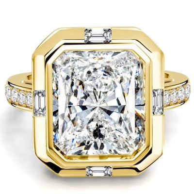 Italo Radiant Cut Bezel Set Moissanite Engagement Ring with Baguette Accents