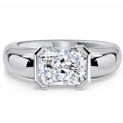 Italo East West Half Bezel Radiant Cut Moissanite Solitaire Engagement Ring