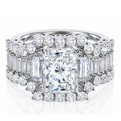 Italo Moissanite Radiant Cut Three Stone Engagement Ring 3PC Wedding Set