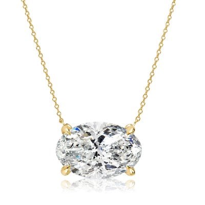 Italo East West Oval Solitaire Moissanite Pendant Necklace