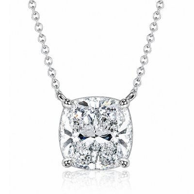 Italo Classic 4 Prong Cushion Cut Moissanite Solitaire Pendant Necklace