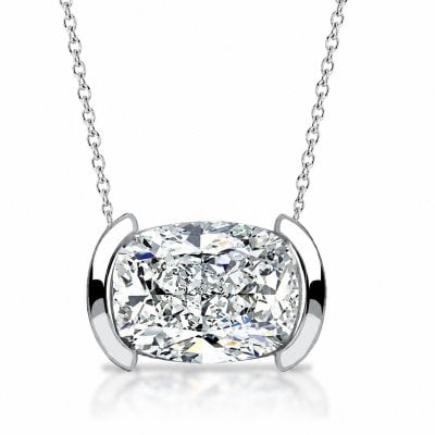 Italo Half Bezel Cushion Cut Moissanite Solitaire Pendant Necklace