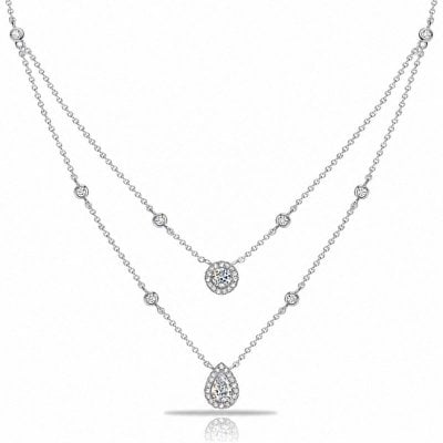 Italo Halo Pear & Round Cut Moissanite Layering necklaces For Women