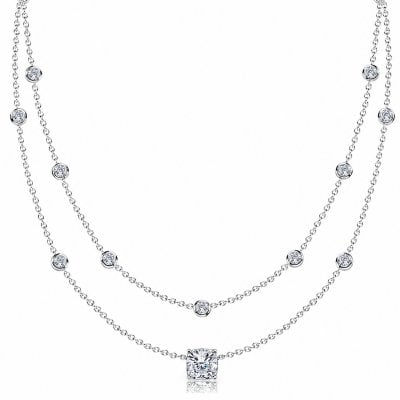 Italo Bezel Setting Round & Cushion Cut Moissanite Layering necklaces