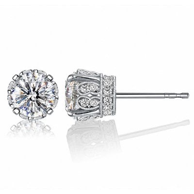 Italo Round Cut Vintage Moissanite Stud Earrings With Filigree