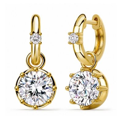 Italo Gold Plated Multi Prong Round Cut Moissanite Hoop Earrings