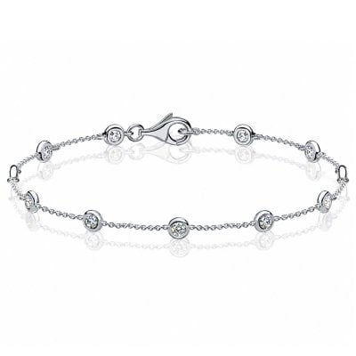 Italo Round Cut Moissanite Chain Bracelet With Bezel Setting