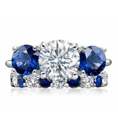 Italo Three Stone 2.0 CT. Round Cut Moissanite Engagement Ring Sets Bridal Set