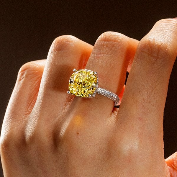Yellow Topaz Hidden Halo Cushion Cut Engagement Ring | Italo Jewelry